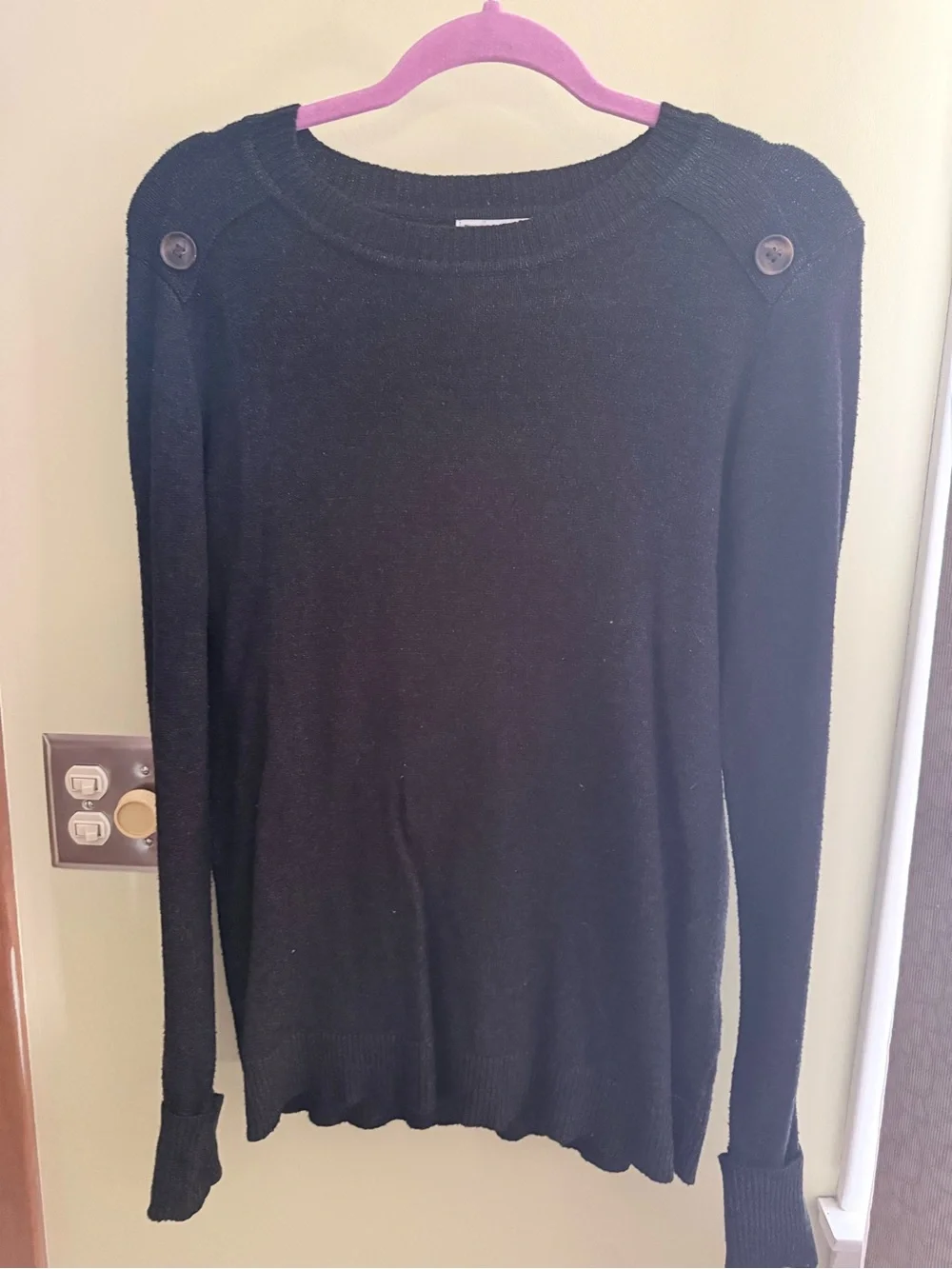 Pink Clover Black Button-Shoulder Women's Sweater